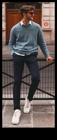 Елегантна мъжка стил в уличен на предпочитание, която определя готино